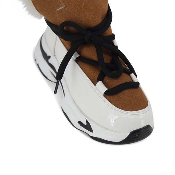 Fur Lined Thick Sole Winter High Top Sneaker in Brown Faux Suede, Women’s - Picture 4 of 5